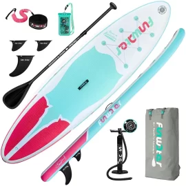 Coupon FunWater SUPFW11G 12~15PSI Inflatable Paddle Board Maximum Load 150KG Stand Up Portable Surfboard Pulp Board 330*84*15CM With Backpack, Chair ,Waterproof Phonecase, Air Pump ect
