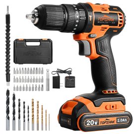 Coupon TOPSHAK TS-ED5 20V 13mm Brushless Impact Electric Drill 45N.m Torque 0-1650RPM Variable Speed W/1pc Battery EU/US Plug and 43pcs Accessories