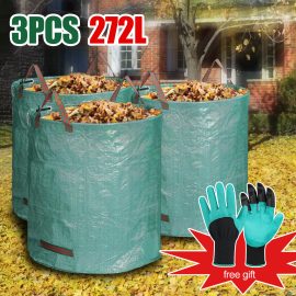 Coupon 3Pcs 272L Garden Waste Bag Reusable Waterproof Refuse Sack for Leaves Grass Bin