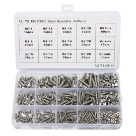 Coupon Baban 440pcs Bolts and Nuts Set M3 M4 M5 Stainless Steel Hex Socket Button Nuts