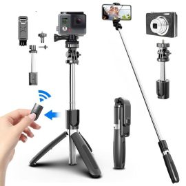 Coupon Bakeey L02 bluetooth Wireless Selfie Stick All in One Tripod Foldable & Monopods Lighting Remote Control for Smartphones And Sports Action Cameras