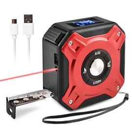 Coupon DANIU 40M Laser Measuring Tape Retractable Ruler Laser Distance Meter Range Finder Electronic Roulette Digital Measuring Tape Tool – Black red