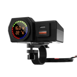 Coupon Dual QC3.0 Fast Charging Motorcycle Charger With Color Screen Voltmeter Real-time Temperature Voltage Display Thermometer USB for Mobile Phones Tablets GPS