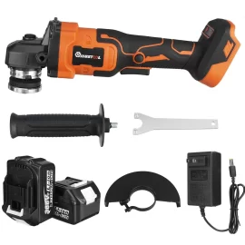 Coupon MUSTOOL 388VF 125mm 1600W 3 Gears Charging Indicator Light Brushless Angle Grinder – EU Plug with 2 Batteries & 1Chager