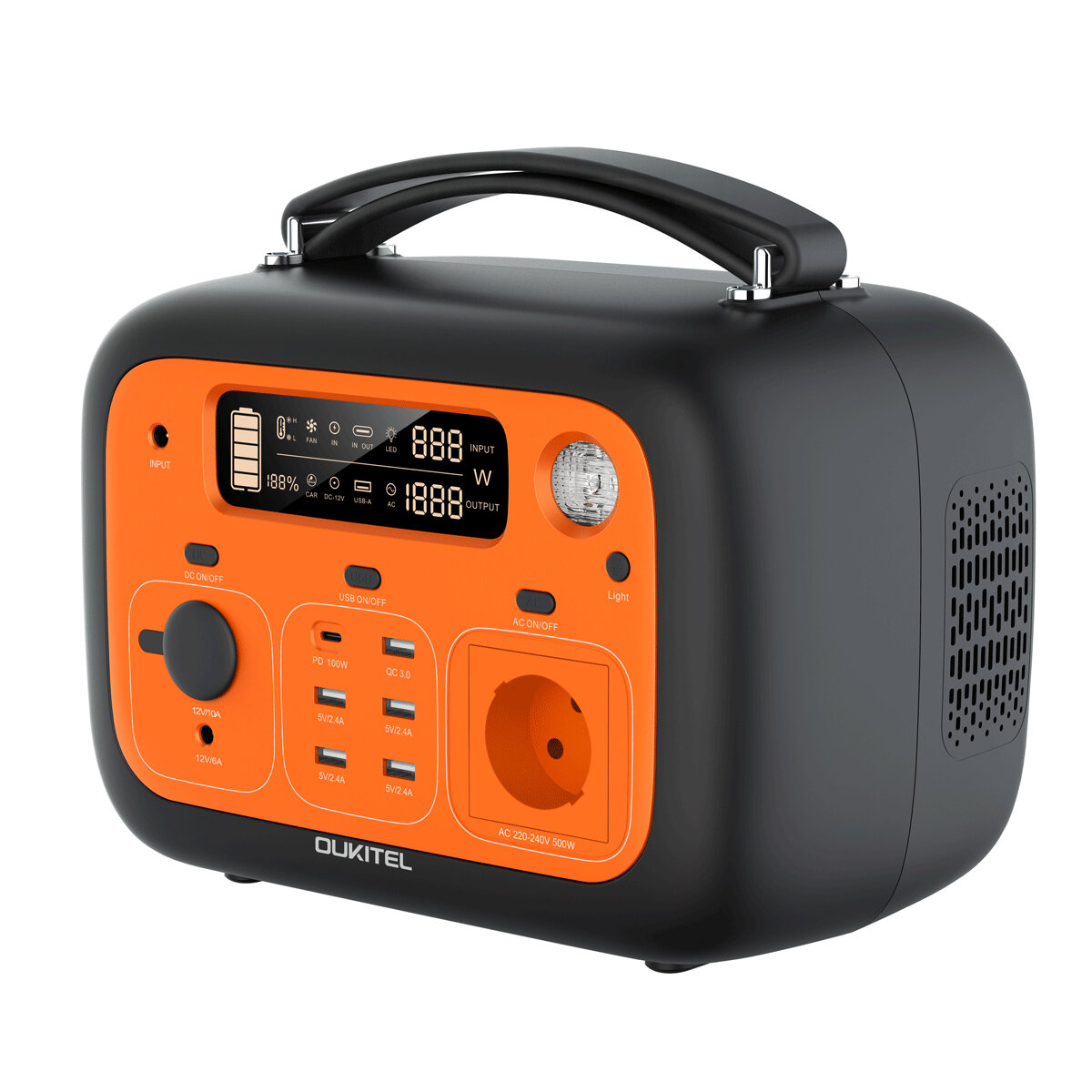 Coupon OUKITEL 505Wh 140400mAh Emergency Backup Power Station Power Bank Generator With 500W AC Power Outlet EU Plug / 100W USB-C PD / 18W QC3.0 USB-A / 4 * 12W USB-A / DC 12V Output
