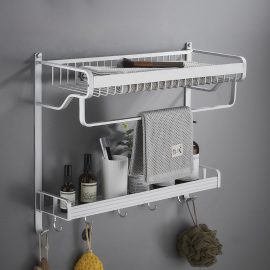 Coupon 22” 2-Tier Bathroom Towel Rack Home Lavatory Storage Shelf Wall Mount Holder