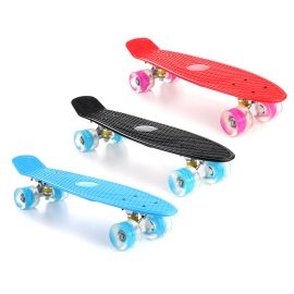 Coupon 22” LED Light Up Fish Skateboard 4 PU Wheel Single Warping Board Teenagers Kids Skateboard
