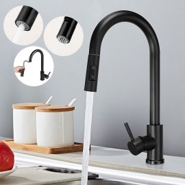 Coupon Bakeey Brushed Nickel Stainless Steel Water Faucet Kitchen Sink Faucets Mixer 360 ° Rotation Pull Out Water Tap