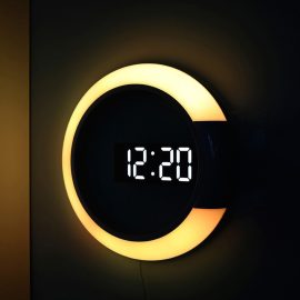 Coupon Bakeey Remote Control LED Wall Clock Time or Temperature Display Ring Light Alarm Clock 7 Color Change