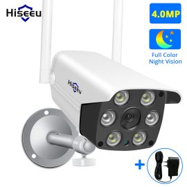 Coupon Hiseeu 4MP WIFI IP Camera Outdoor ONVIF Wireless Waterproof Camera App Alarm Color Night Vision TF Card