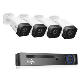 Coupon Hiseeu 4Pcs POE H.265+ Security IP Cameras 8CH 5MP NVR Camera System Support Audio Night Vision 10m IP66 Waterproof Onvif