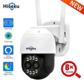 Coupon Hiseeu 8MP 4K PTZ Wifi IP Camera Outdoor Security Protection 8X Zoom Dual Lens CCTV Video Surveillance Camera Ai Human Detect