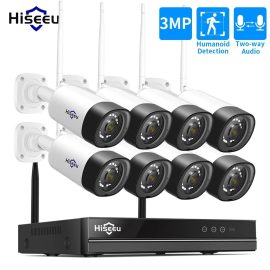 Coupon Hiseeu H.265 3MP 1536P 8CH Wireless Audio CCTV Security Outdoor IP Camera System NVR Kit IR Outdoor Audio Recorrd IP Camera Waterproof Wifi NVR Kit Video Surveillance