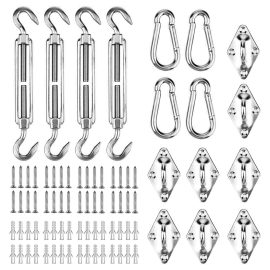 Coupon NASUM 80PCS Shade Sail Hardware Parasols Tents Hooks Climbing Buckles Screws Stainless Steel Tent Accessories for Outdoor Garden Courtyard