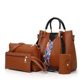 Coupon Women 4 Pcs Leisure Bucket Bag Handbag Crossbody Bag Shoulder Bag Clutch Bag Key Bag Women Purse