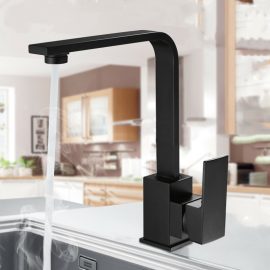 Coupon Black Kitchen Sink Taps Mixer Single Lever Zinc Alloy Swivel Spout Tap Faucet