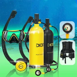 Coupon DIDEEP X5000 Plus 2L Scuba Diving Tank Snorkeling Air Oxygen Cylinder Underwater Equipment with Vest Bag Glasses Long Pressure Gauge Kit
