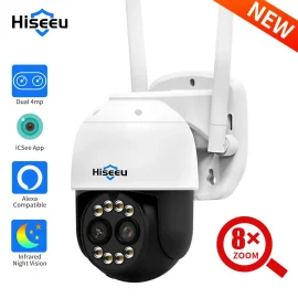 Coupon Hiseeu 8MP 4K PTZ Wifi IP Camera Outdoor Security Protection 8X Zoom Dual Lens CCTV Video Surveillance Camera Ai Human Detect