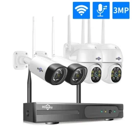 Coupon Hiseeu Wireless 8CH 4PCS 3MP Two-Way Audio Security PTZ 5X Digital Zoom Outdoor & Bullet WIFI IP Cameras Waterproof CCTV Kit
