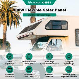 Coupon KROAK K-SPE05 100W 18.15V Shingled Solar Panel Semi-Flexible Outdoor Waterproof Portable PV Superior Monocrystalline Solar Power Cell Battery Charger for Car RV Electric Vehicles Yachts