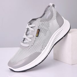 Coupon Men Breathable Mesh Hollow Stitching Lace Up Walking Running Working Shoes