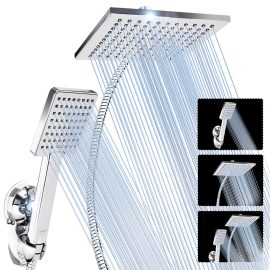 Coupon 8 Inch Large Angle-adjustable Square Shower Head Electroplating Five Piece Set