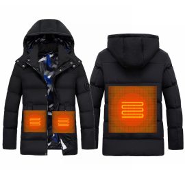 Coupon Electric Unisex Heating Hooded Coats Winter Warm Heated Jacket Detachable Cap M-5XL