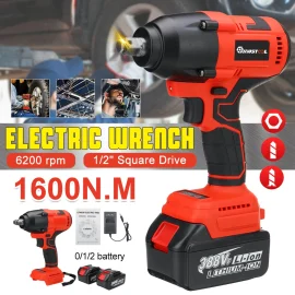 Coupon MUSTOOL 1200N.M 388VF 1/2 Inch Electric Impact Wrench Brushless Wrench Rechargeable For Car Tires Cordless Power Tools – 2 Battery & EU Plug