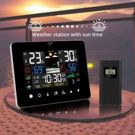 Coupon 2022 Newest FanJu Weather Station Touch Screen Wireless Indoor Outdoor Thermometer Table Clock with Sunrise and Sunset Time Moon Phases and Tides and Mold Risk