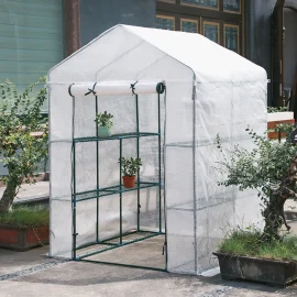 Coupon Greenhouse Walk In PVC With Shelf Cover Outdoor Tent House Plants 186x120x190CM
