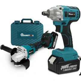 Coupon MUSTOOL 18V Power Tool Combo Kit 800N.m 6200rpm Electric Wrench and 125mm Cordless Angle Grinder with/without Battery – two battery & EU plug