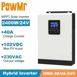 Coupon PowMr HMS-3K-24V 3KVA 2400W 230VAC Off Grid Inversor Pure Sine Wave Solar Charger Built in MPPT 40A 24V Battery Charger 50/60Hz Hybr1d Inverter