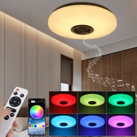 Coupon RGBW LED Ceiling Light Music Speaker Lamp Bluetooth APP + Remote Control Bedroom Smart Ceiling Lamp