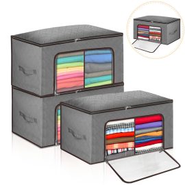 Coupon 3PCS Clothes Storage Bag Window Compartment Non-woven Fabric Large Capacity Clothing Storage Bag