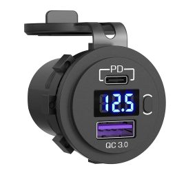 Coupon 12-24V 48W Dual USB Car Charger Socket PD3.0&QC3.0 with LED Voltmeter ON/Off Switch Fast Charge Bus Trailer Boats