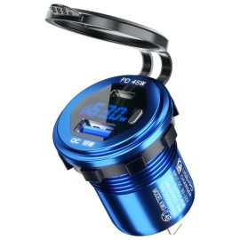 Coupon 12-24V 63W Metal Car Charger Socket 45W PD + 18W QC3.0 with LED Voltage/Power Display ON/OFF Switch for SUV Motorcycle Truck Boat ATV.