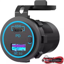 Coupon 12-24V 83W USB Car Charger Socket 65W PD3.0 + 18W QC3.0 Waterproof with Power Switch For RV Truck Motorcycle ATV
