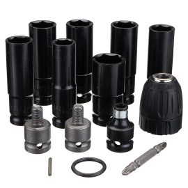 Coupon 12 in 1 Electric Wrench Hex Socket Head Set Kit Electric Wrench Adapter 6 Sleeve