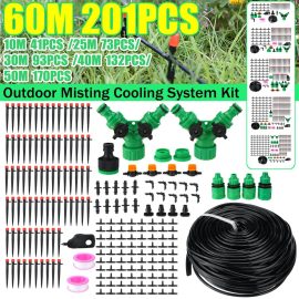 Coupon Adjustable Misting Irrigation System Kit Tubing Hose 41/73/93/132/170/201PCS