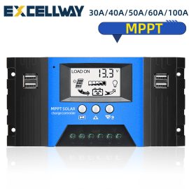 Coupon EXCELLWAY 30/40/50/60/100A MPPT Solar Controller LCD Solar Charge Controller Accuracy Dual USB Solar Panel Battery Regulator