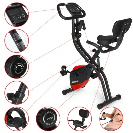 Coupon Geemax Folding Exercise Bikes Magnetic Resistance Adjustment Resistance Band and Backrest Adjustable Magnetic Indoor Bike