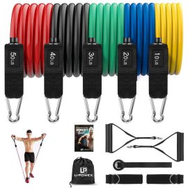 Coupon KALOAD 5 Pcs 150LBs Fitness Resistance Band Set Sport Pull Rope with Metal Foot Ring Handle Storage Bag Home Gym Exercise Bands