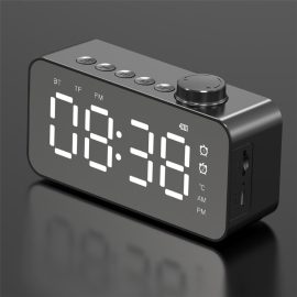 Coupon Wireless bluetooth Speaker Mirror LED Display Dual Alarm Clock Bass Stereo HD Calls Mini Portable Speaker