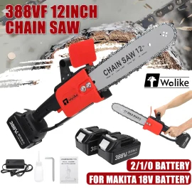 Coupon 12 Inches 388VF Cordless Electric One-Hand Saw Chain Saw Woodworking Cutting Tools – two battery & EU plug