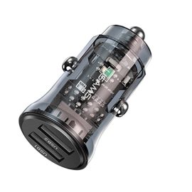 Coupon 30W 12V/24V USB Car Charger Transparent Phone Charger Mini Dual USB For iPhone Xiaomi Huawei Mobile