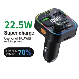 Coupon Bakeey 22.5W 2 Usb-As +PD Port FM Bluetooth Transmitter Fast Charging Car Charger Wireless Handsfree Car Mp3 Player For Mobile Phone