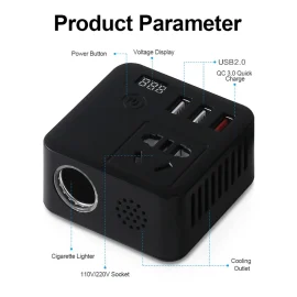 Coupon Car Inverter 150W 12V/24V DC To 220V AC Power Supply Inverter Adapter with QC 3.0 USB Charger Fast Charging