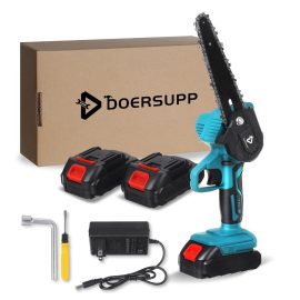 Coupon DOERSUPP 1000W 6Inch One Hand Cordless Electric Chain Saw Wood Mini Cutter Saw Woodworking W/1 or 2 Battery For Makita18V – with 2 Batteries