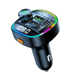 Coupon Dual Display Car bluetooth V5.0 FM Transmitter 20W PD + QC3.0 USB Car Charger 7 Colors RGB Backlit Light HiFi Music MP3 Player