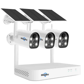 Coupon Hiseeu 2K HD Wireless 3-Cam Kits Solar Battery Powered Wireless Security Camera System Spotlight Color Night Vision 2-Way Audio PIR Wall Mount Waterproof for Home Secuirty